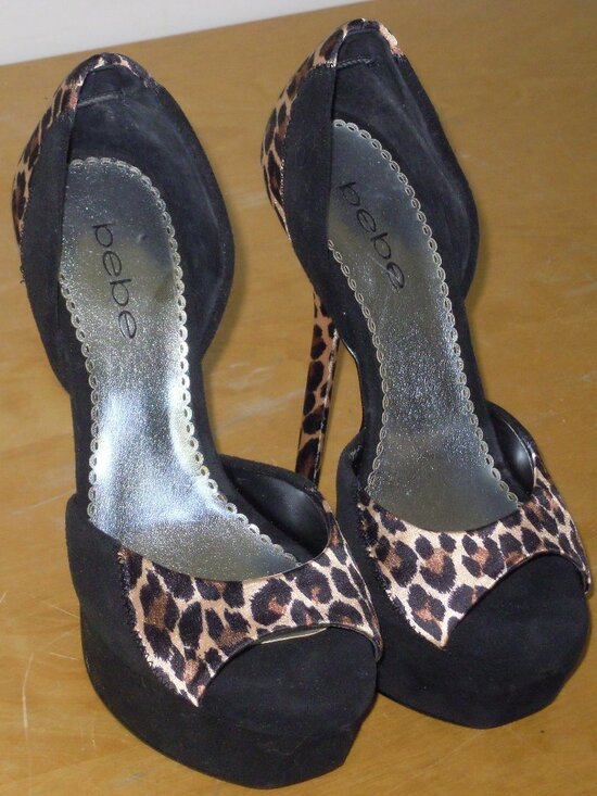 bebe Shoes - BEBE Size 7 M Leopard Animal Print 6" Stiletto High Heel Shoes Peep Toe